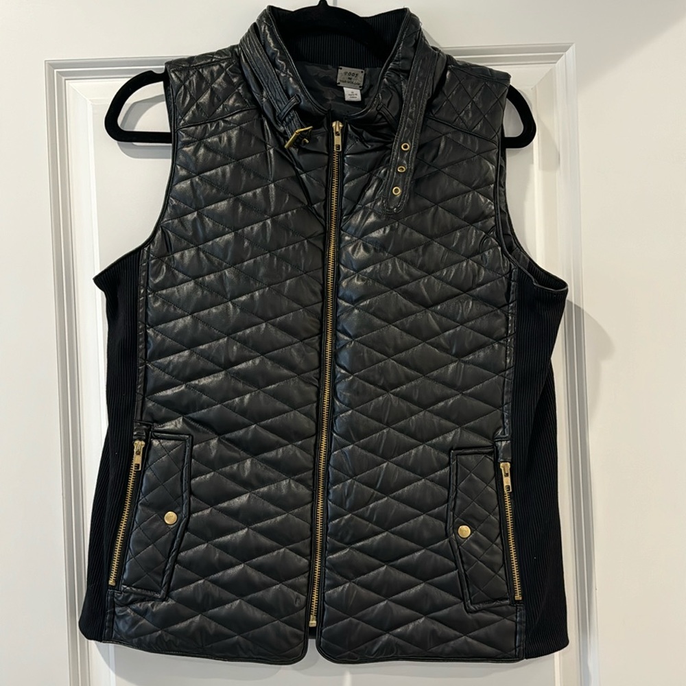Black faux leather vest with gold details